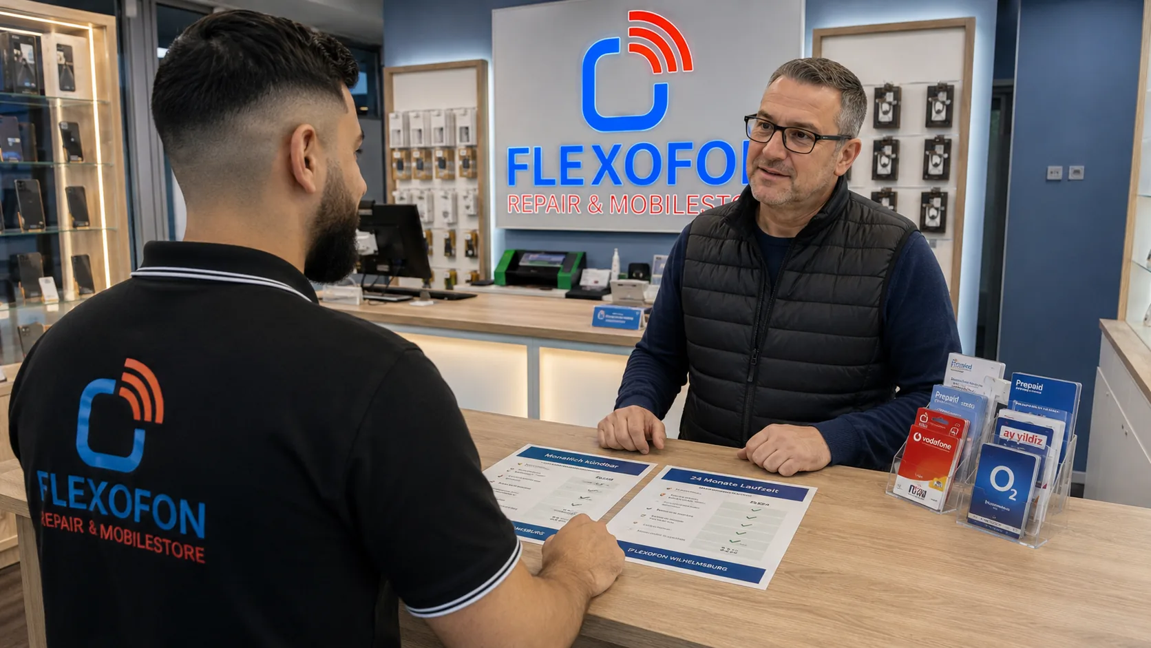Flexofon Wilhelmsburg Tarifberatung zu monatlich kündbarer Handytarif oder 24 Monate am Verkaufstresen