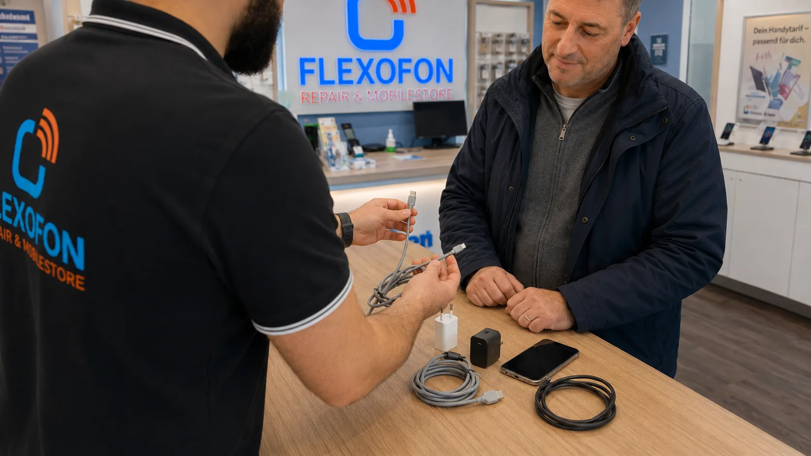 Flexofon Wilhelmsburg zeigt passende USB-C-Kabel und Ladegeräte für Smartphones